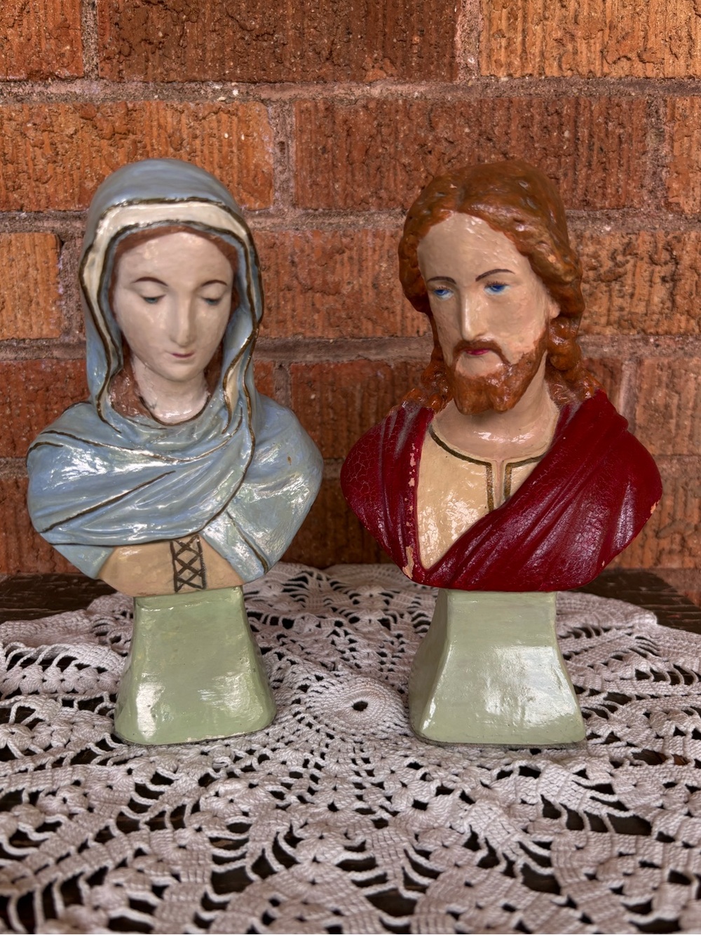 Vintage Jesus And Mary 8” Busts Catholic Religious Statues Art Chalkware